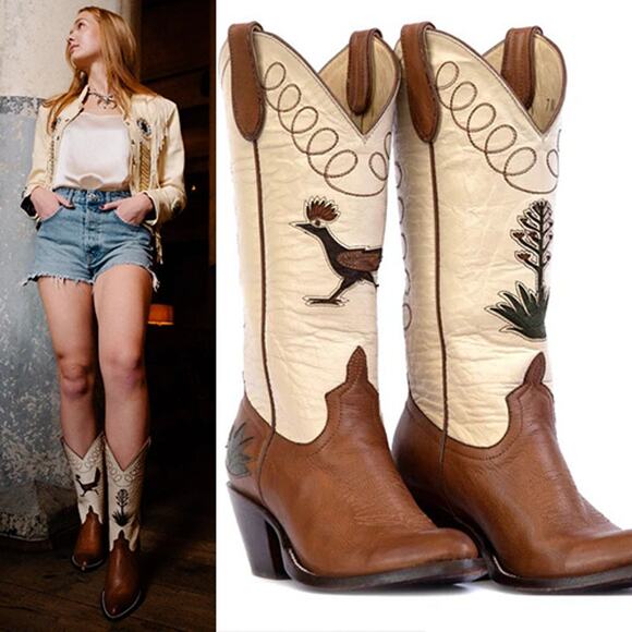 Preowned Fraulein Roadrunner Cowboy Almond Shape Toe Calf Leather Boot - Picture 11 of 11